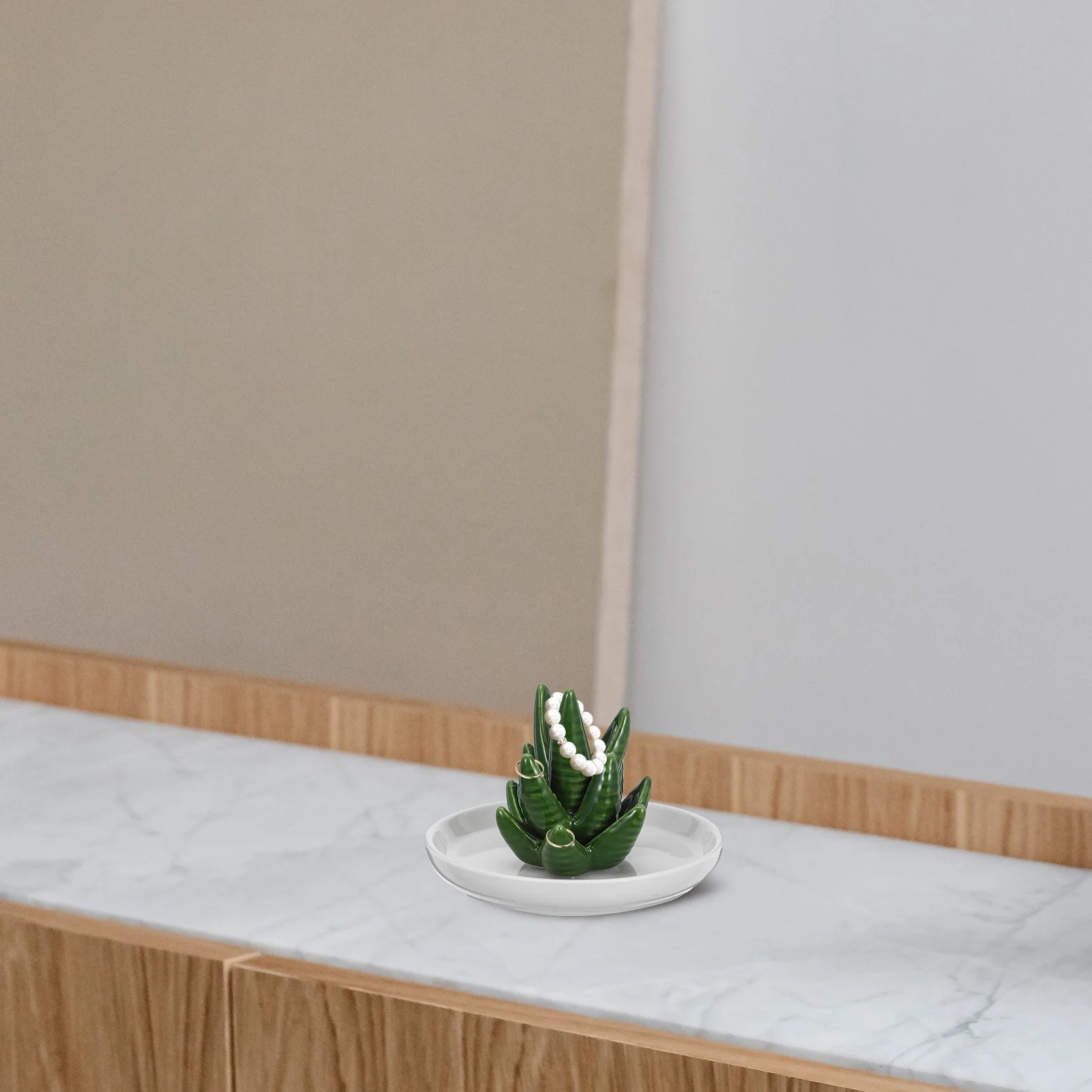 

Aloe Vera Ceramic Jewelry Tray Ring Holder Dish for Organizing Rings Earrings Necklaces Bathroom Counter Decor Gift