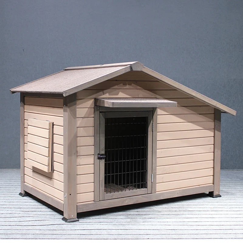 Caseta de madera maciza para perro, casa para exteriores a prueba de sol y lluvia, para perros grandes y medianos