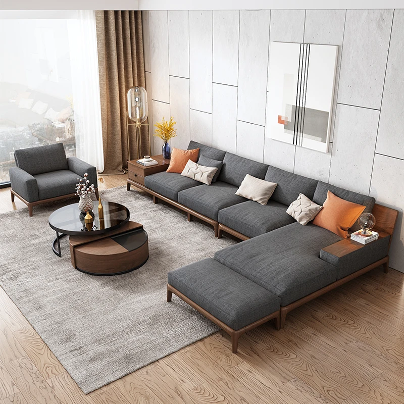 

for Sectional Storage Drawers Three USB Interfaces L Shaped Upholstered Fabric Sofa Living Room Furniture Sets