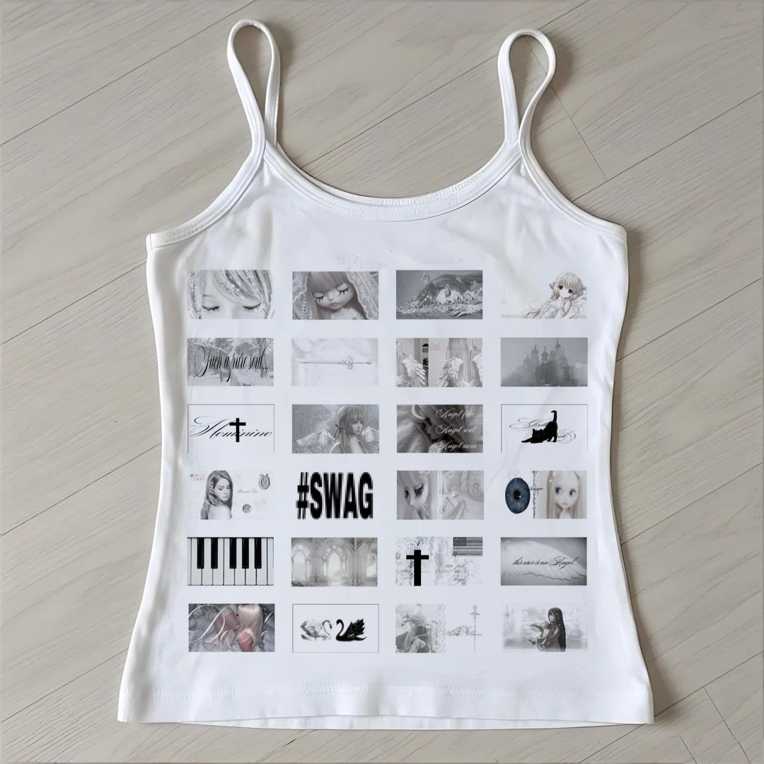Grunge-Kleidung Y2k Top Damen Ästhetische Sommer Crop Tops Y2k Damenmode 90er Jahre Kleidung Vintage Damen Cropped Emo Tanktops & Camisoles