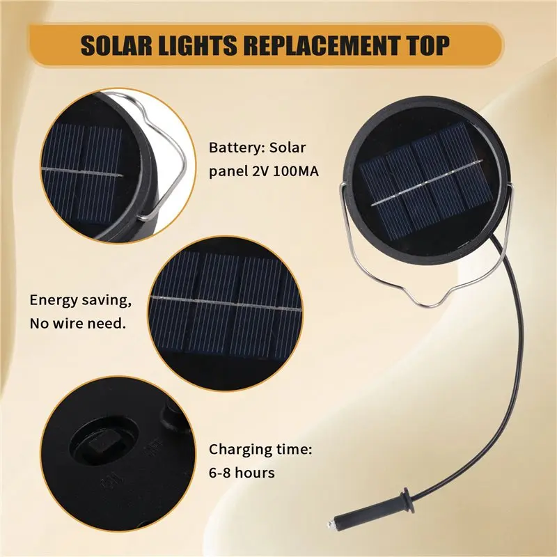 ABGG-8Pack 600Mah Solar Lights Replacement Top For Outdoor Lantern Lights Waterproof For Garden, Yard,DIY Birthday Gifts