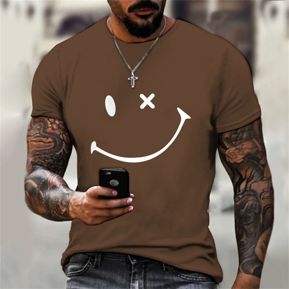 Mens T Shirt Summer Classic Personality Solid Color Men's And Women T-Shirts Simple 3D Fun Smiling Face Print Short Sleeve Tops