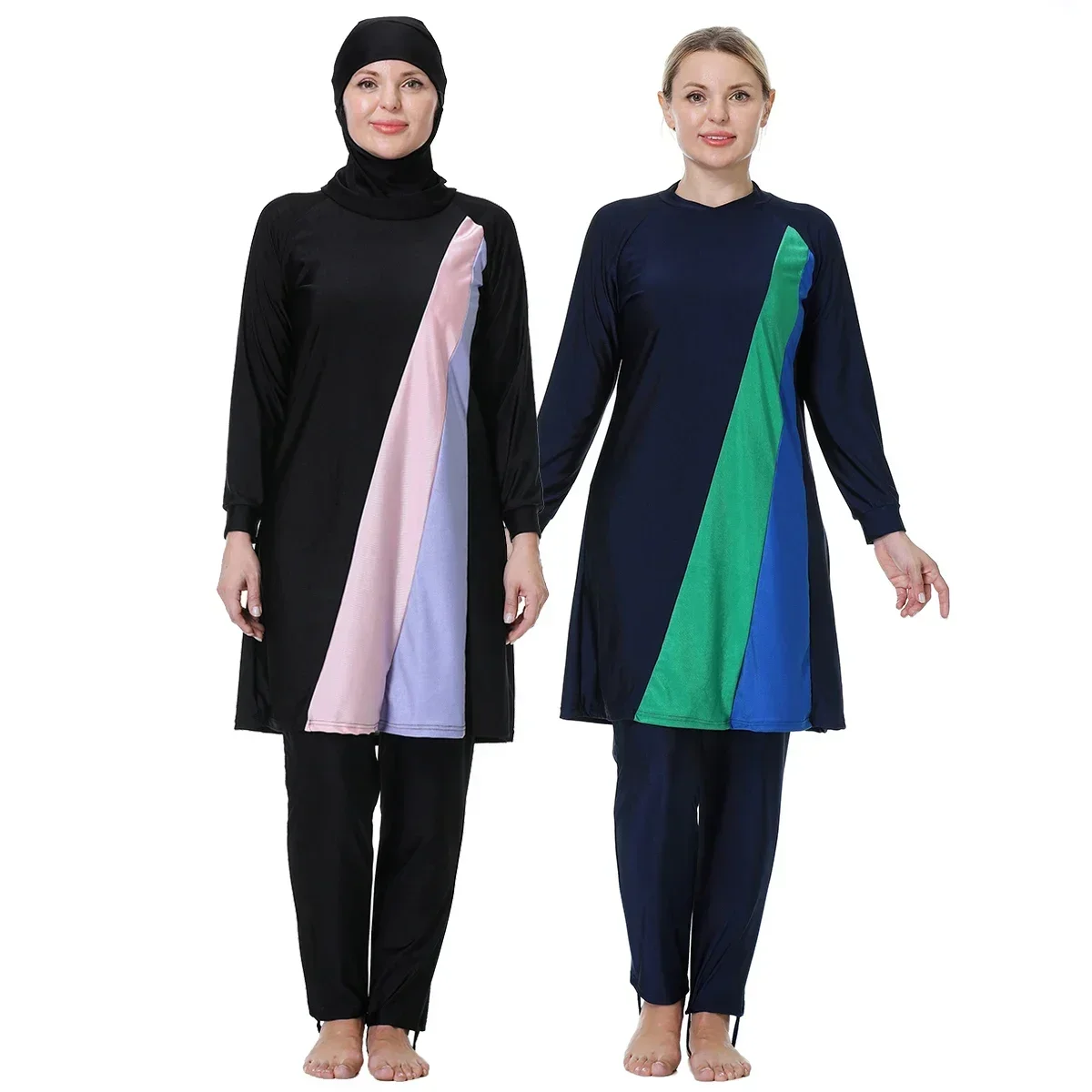 3XL-8XL Muslim Lady Long Sleeve Round Collar Modest Swimsuits Arab Dubai Women 3 PCS Full Cover Loose Swimwear Long Tops + Pants