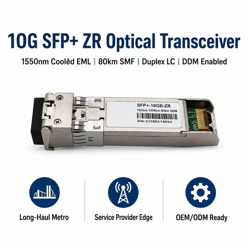SFP+ 10G ZR 850nm 300m SMF Duplex LC DDM Optical Transceiver Module 10GBASE-ZR EML APD Hot Pluggable