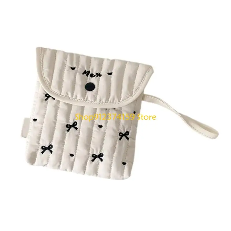 G5AE Soft Cotton Polyester Sanitary With Artistic Bows Embroidery Multipurpose Toiletry Bag For Daily Essential