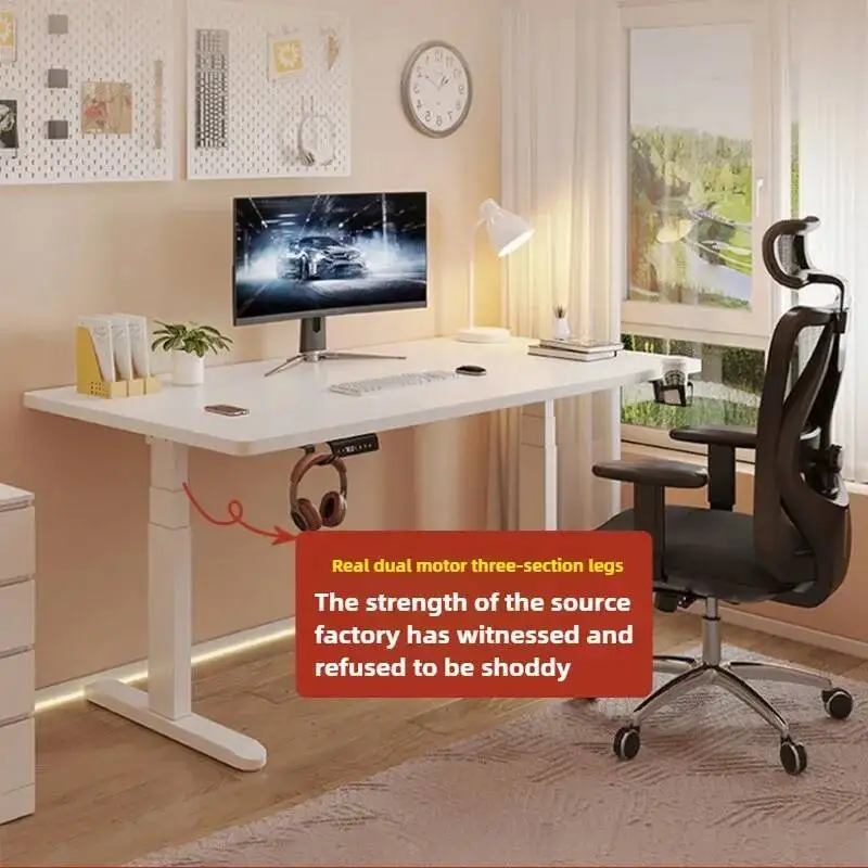 Wood Solid Electric Lifting Table, Intelligent Computer Table, Home Study Desk, Office Desk, Gaming Table, Bedroom Workbench
