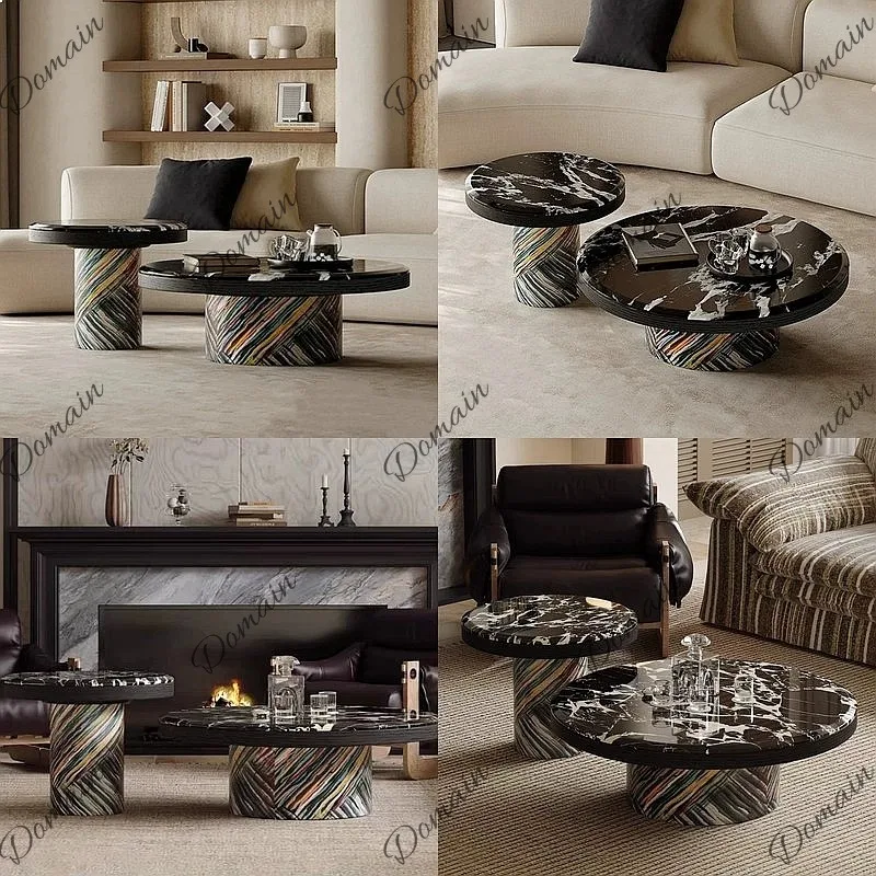 Italian Minimalist Marble Round Coffee Table Set Designer Art Living Room Small Side Table