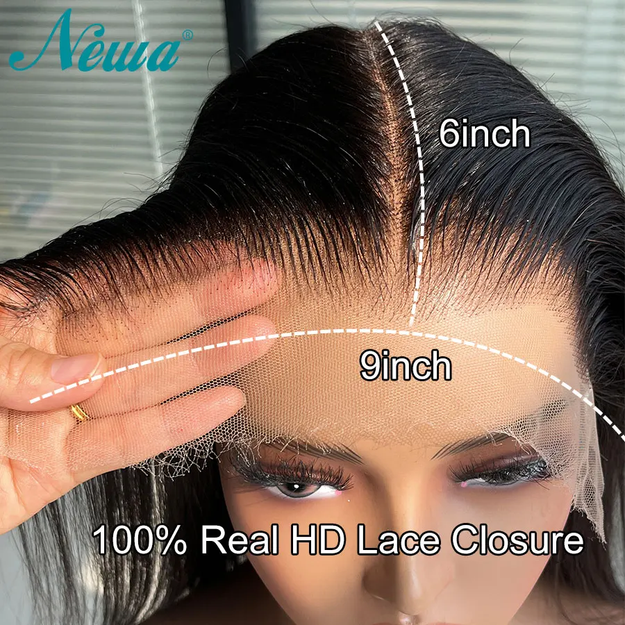 

Newa Hair 9x6 HD Lace Closure Frontal Only Straight Human Hair Closures Pre Plucked Bleached Knots HD Lace Closure Melt Skins