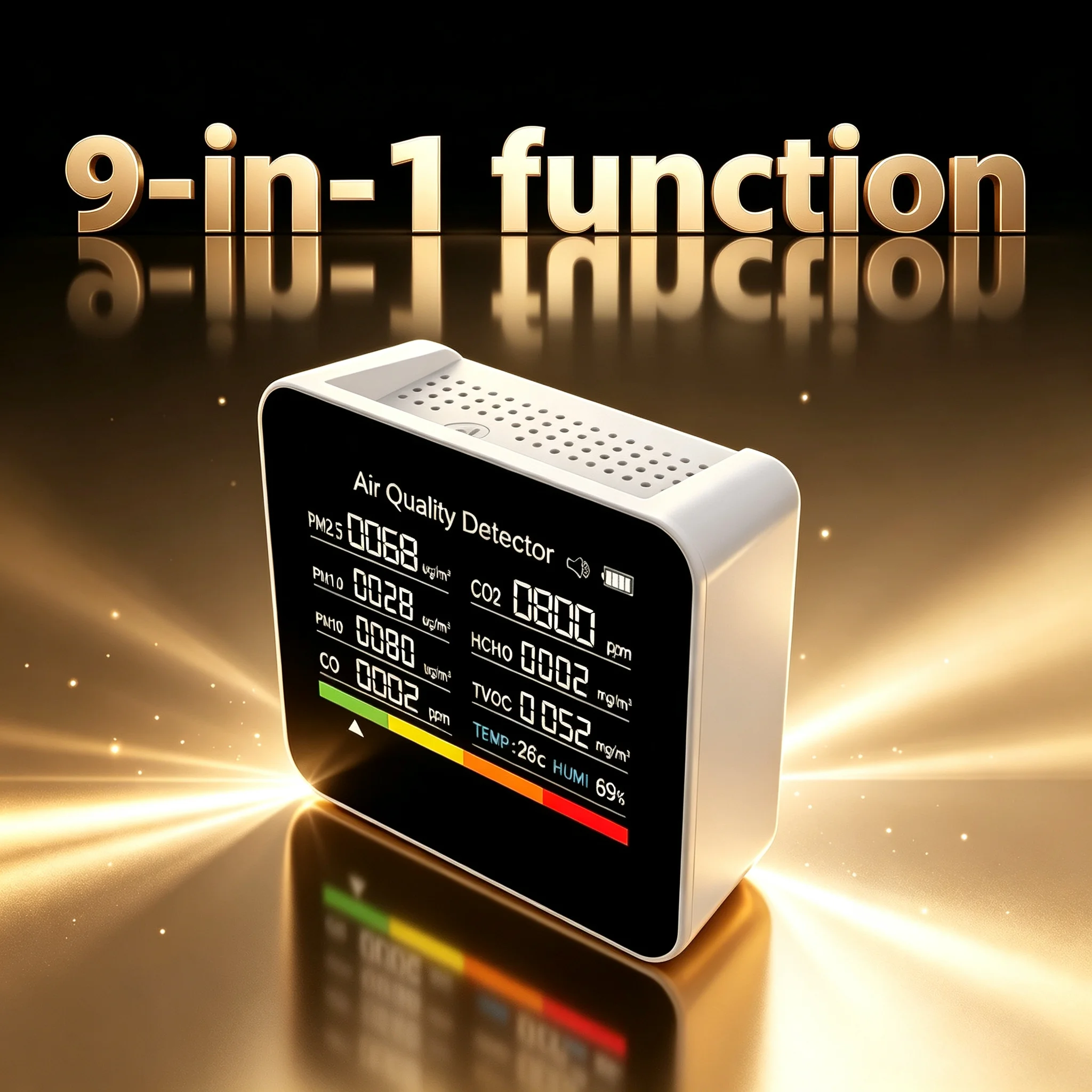 Multi functional gas detector, household CO, CO2, formaldehyde, TVOC，PM2.5， Temperature and humidity detector