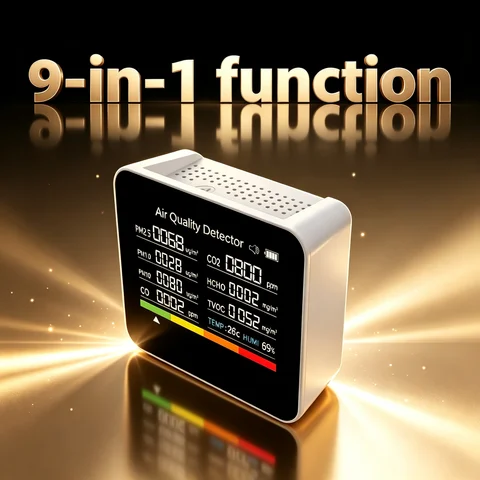 9-in-1 Function, CO2 and CO Detector, Household PM2.5 Formaldehyde TVOC Air Quality Air Pollution Detector