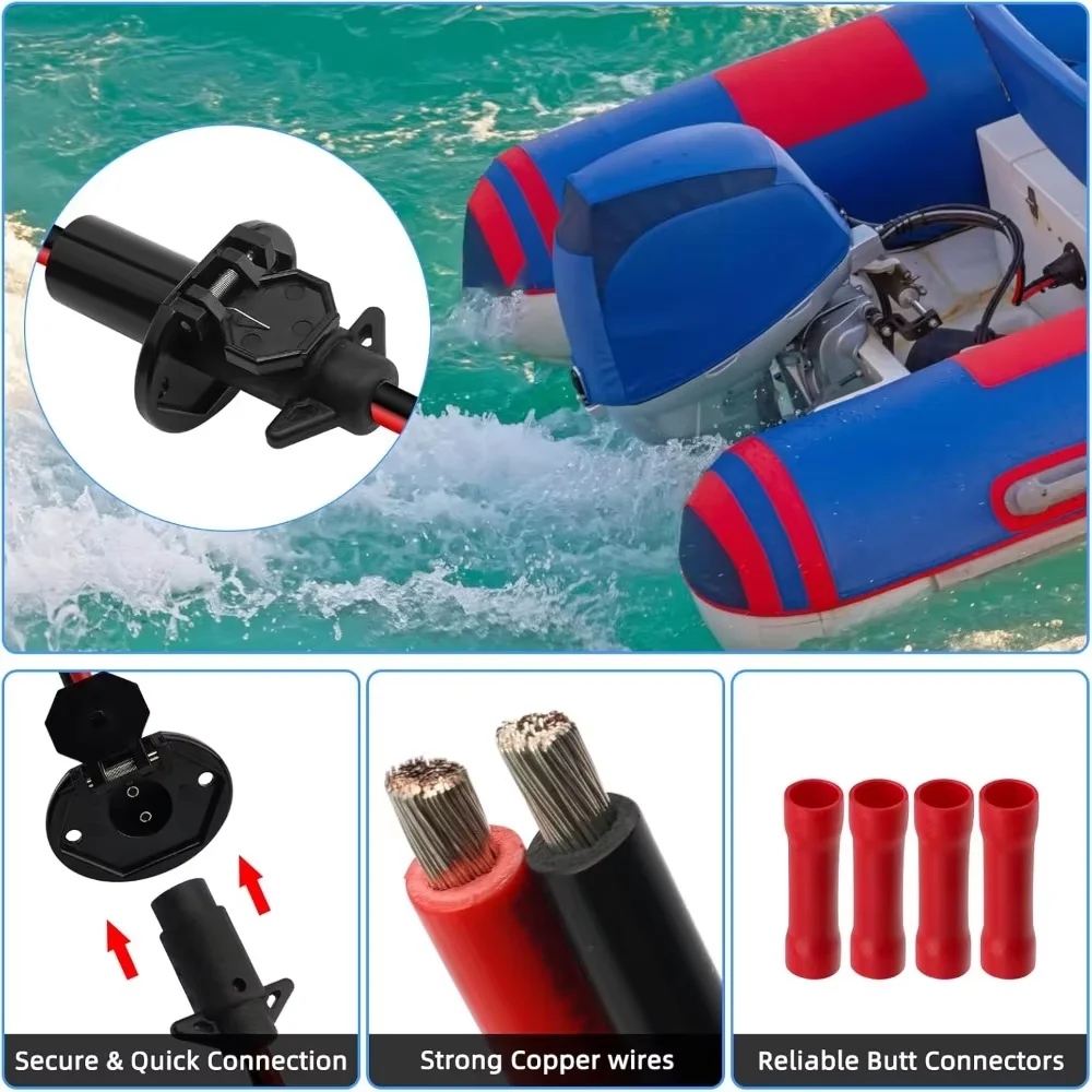 1/2Sets Electric Towing Plug Socket Set For Electric Ship Motors 12v 8 Gauge 2-wire Trolling Motor Plug And Socket Kit