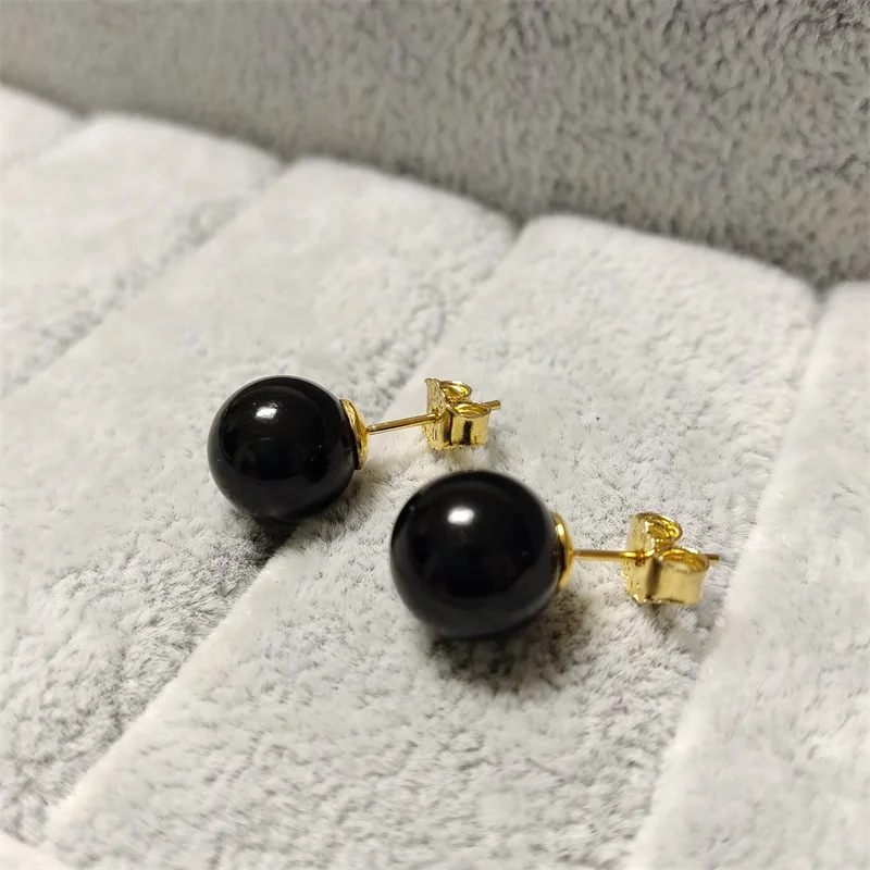 Senlissi-neue Mode 18 Karat Gold Nadel natürliche Süßwasser weiße Perle 4-12mm 925 Sterling Silber Ohr stecker für Damen schmuck – Detail 3