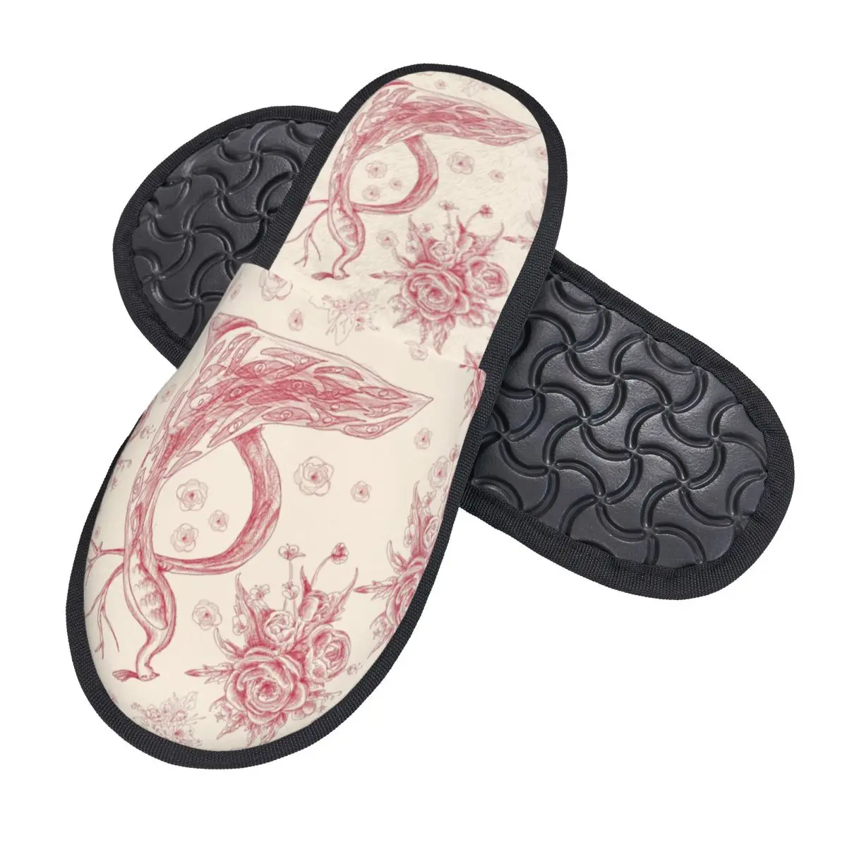 Custom Toile De Jouy Rose House Slippers Women Cozy Memory Foam French Motif Flora Slip On Spa Slipper Shoes