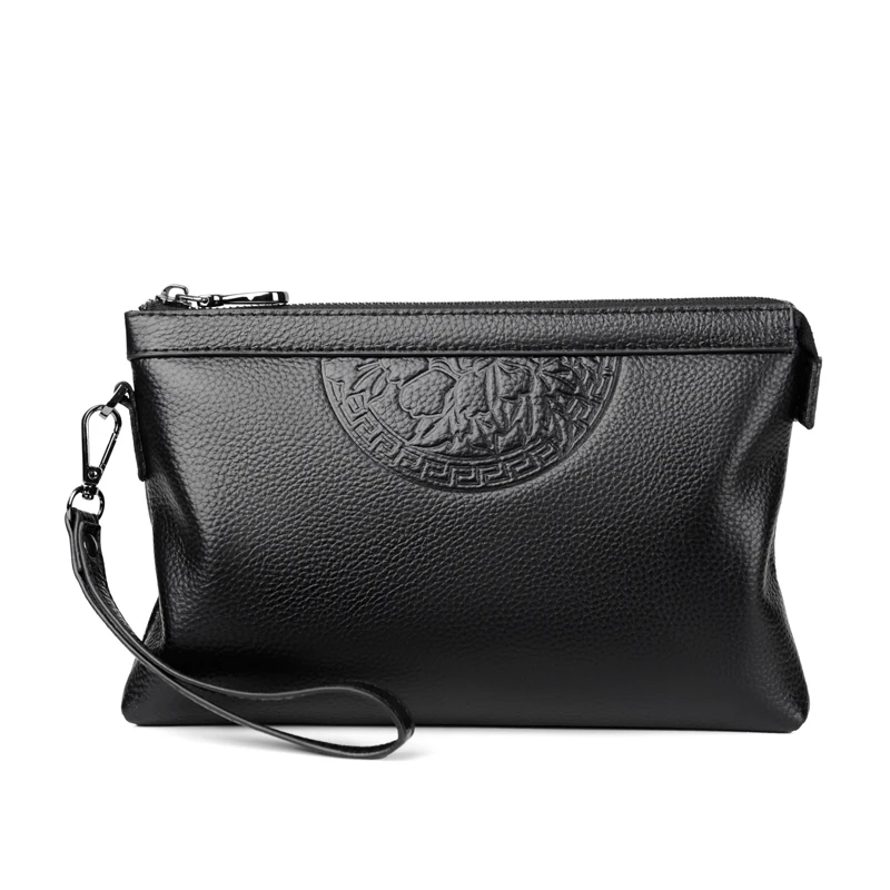 Men's Genuine Leather Clutch Bag Cowhide Handbag Long Zipper 6-Card Coin Wallet Mobile Phone Bag Wrist Bag Pochette Uomo 클러치