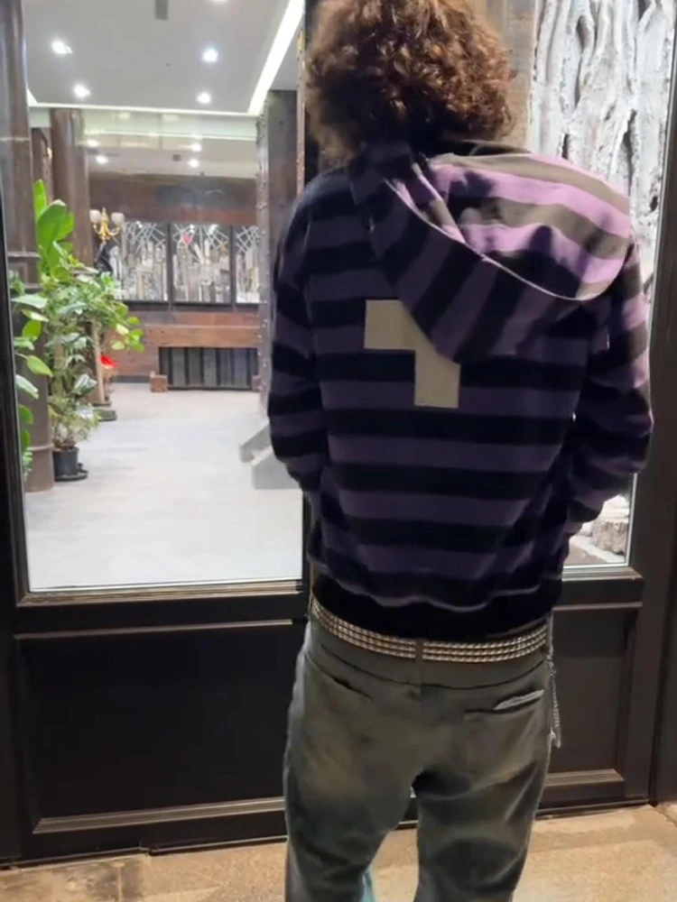 

2025 New Hoodie Striped Gothic Long Sleeve Hoodie Cross Printed Jacket Street Trendy y2k