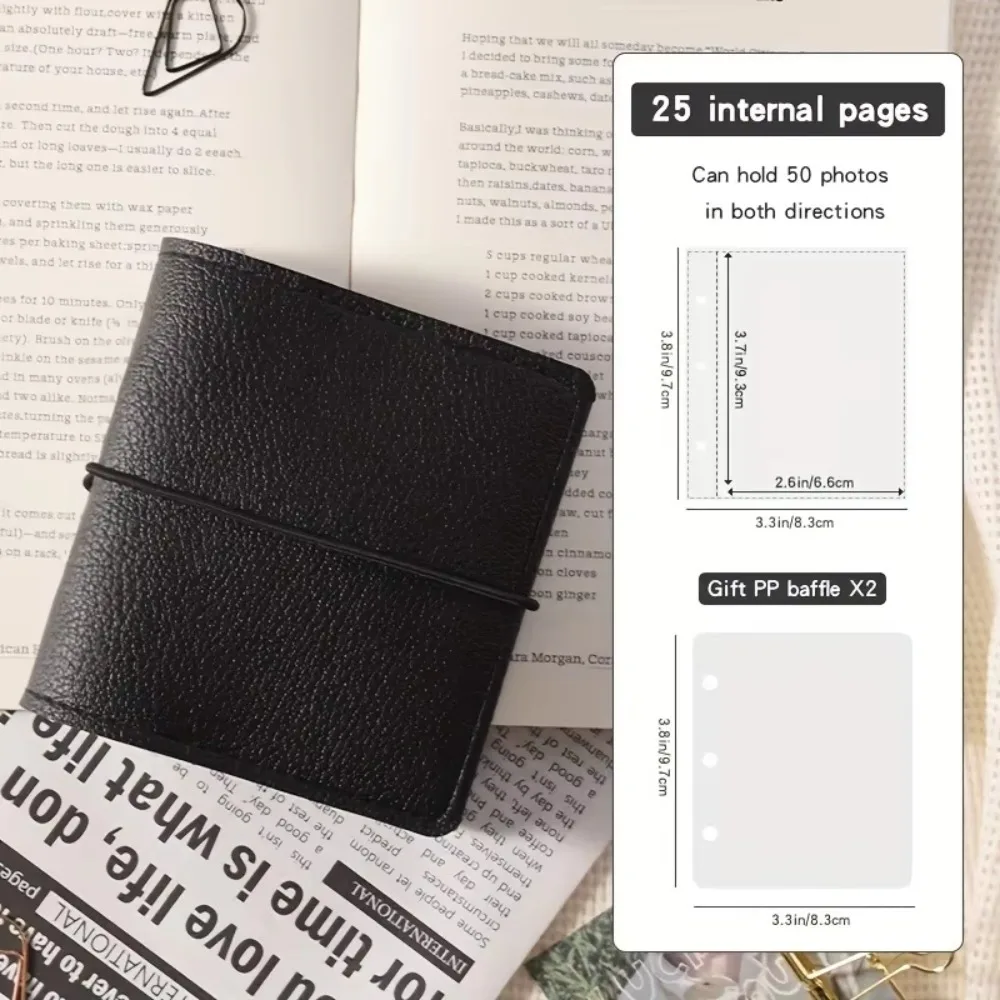 Quality Faux Leather Mini Photo Album Transparent Pages 25 Pages Photo Card Binder Card Collection with 3-Ring Loose-Leaf Album