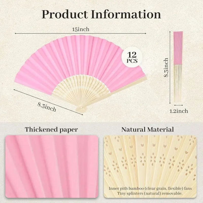 6set（18Piece） Pink Folding Paper Fans, Decorative Props for Party & Wedding Photography