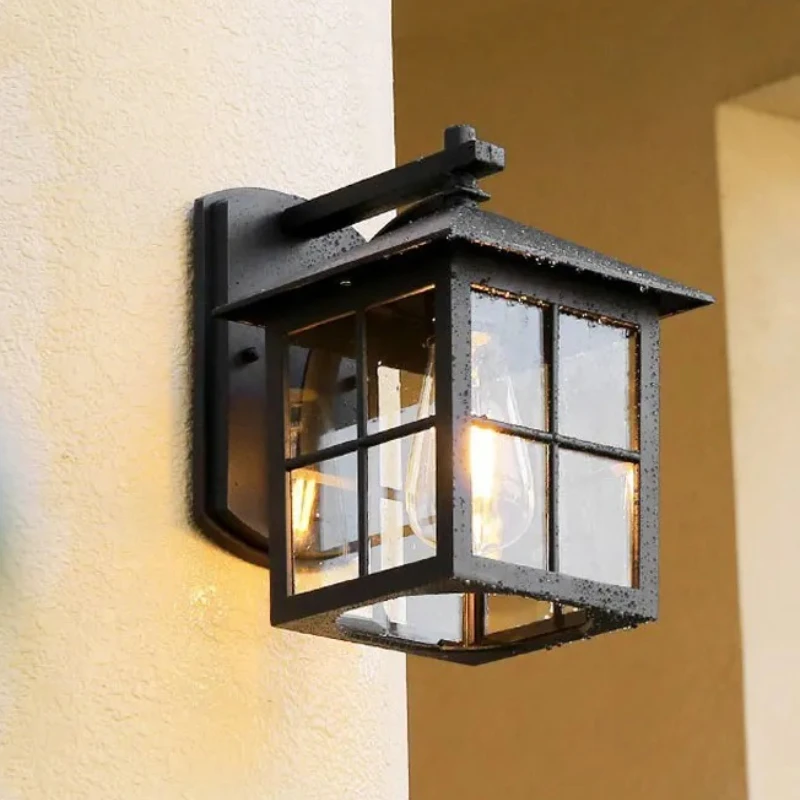 Vintage Wall Sconce American Country Retro Cage Outdoor Waterproof Wall Mounted for Garden Porch Entryway Exterior Hallway