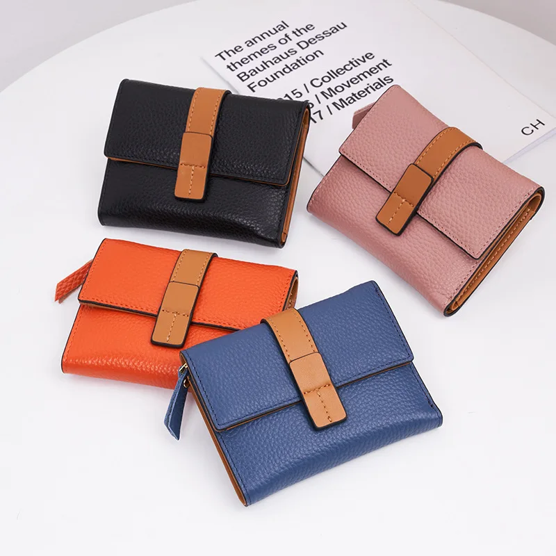Fashion folding ladies purse leather advanced trend wallet multi-card short luxury leather purse