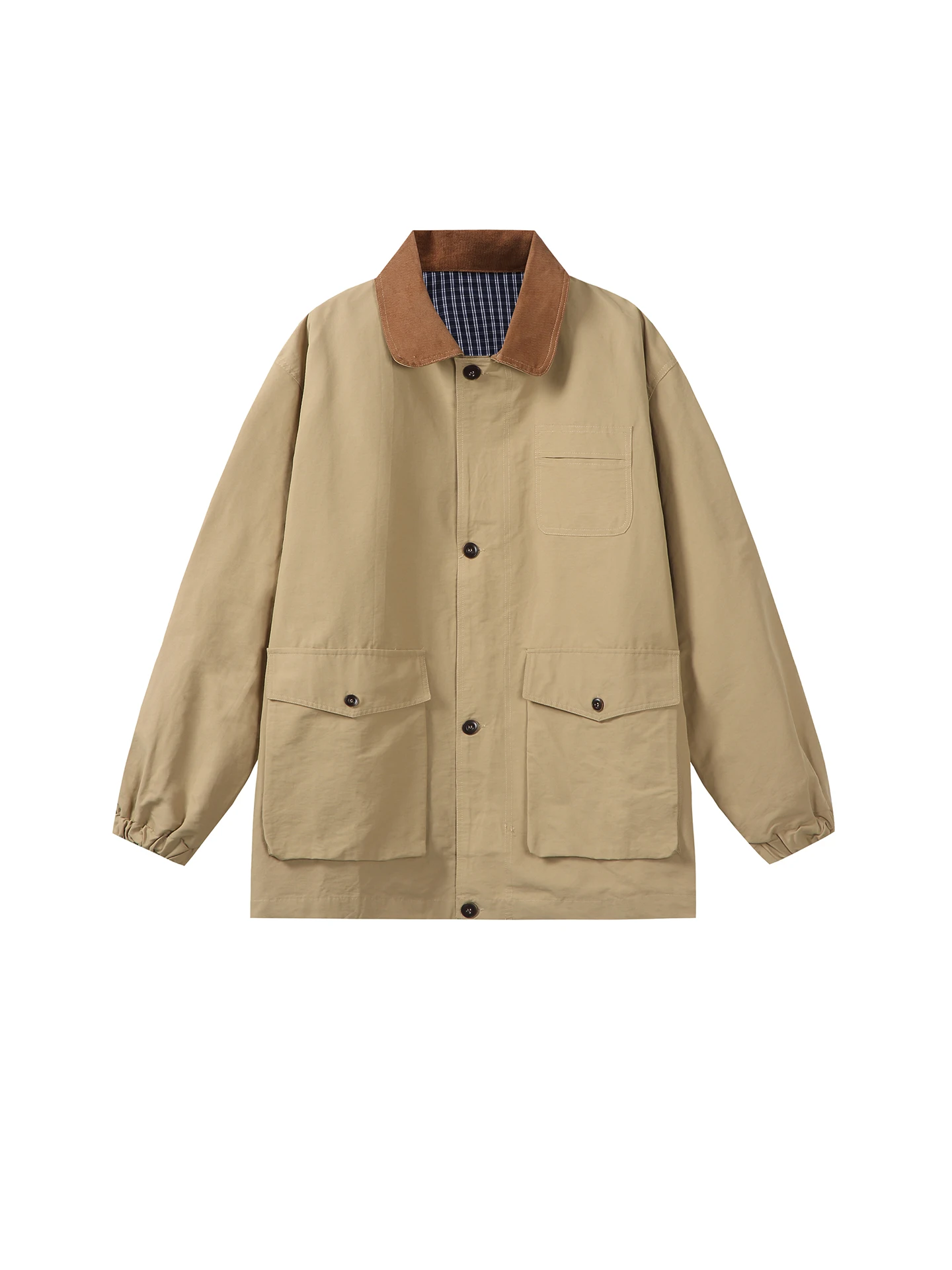 

Retro Sle Corduroy Work Jaet with Collar Patchwork Multiple kets Long Sve Spring Outerwear for Youth Casual Wear