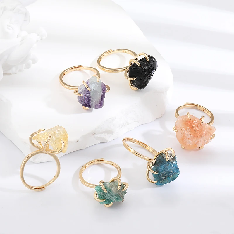 1pcs Irregular Copper Crystal Ring Color Rainbow White Stone Finger Rings Adjustable Jewelry Valentine Gift
