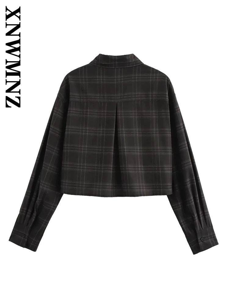 XNWMNZ 2024 Autumn New Female Vintage Long Sleeve Coat Jacket Fashion Woman Turn-down Collar Top Print Outerwear Ruffles Shirt