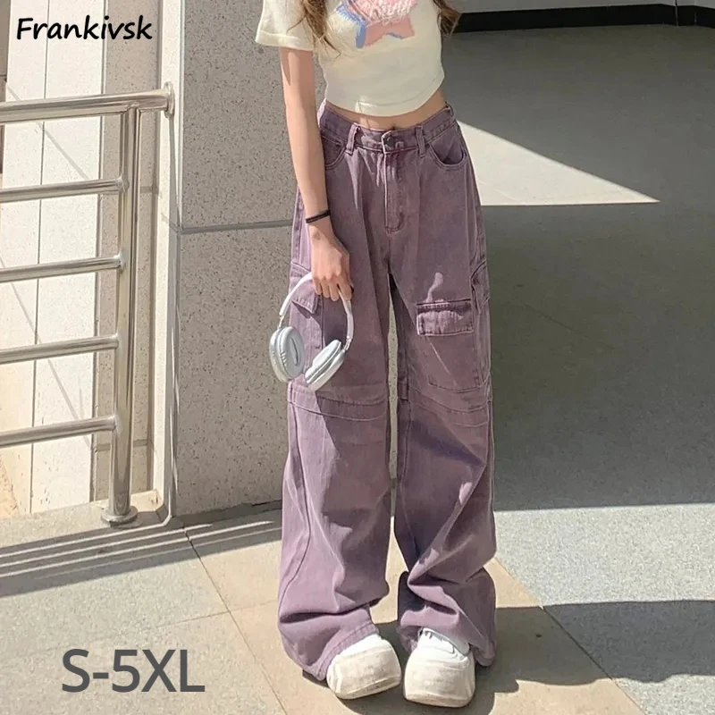 

Baggy Jeans Women All-match Safari Style Full-length Retro Loose Solid Autumn Summer Wide-leg Trousers Harajuku Streetwear BF