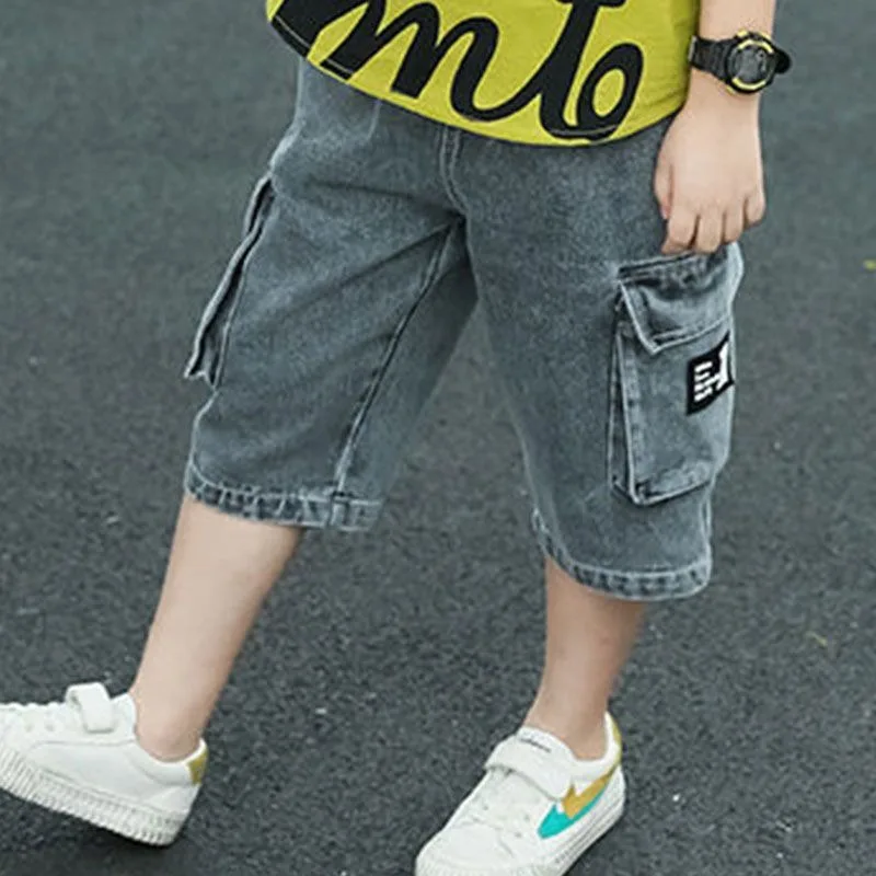 2026 New Boys Denim Shorts Summer Lightweight Tween Boys 7/8 Mid Length Jeans Pants Trendy Streetwear Casual Wear​