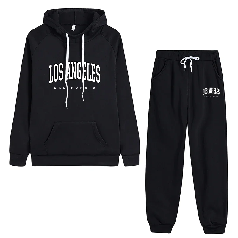 Womens Tracksuit Los Angeles Letter Print Outfits Casual Hooded Sweatshirts Suit HighQuality Harajuku Clothing JoggingPants Sets