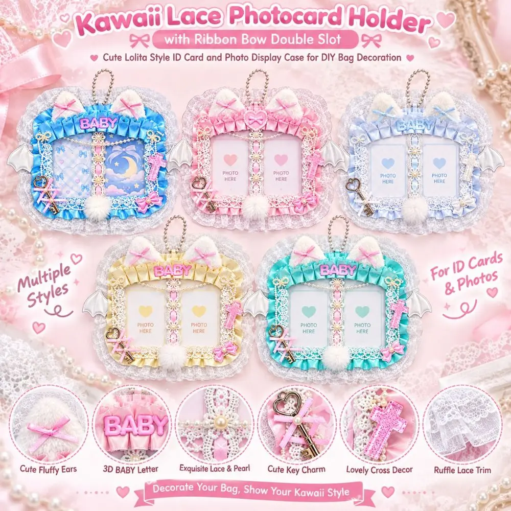 Gift Double Slot Photocard Holder Lace Ribbon Bow Lace Card Holder Lolita Style Cute Photo Card Display Holder Craft Accessory