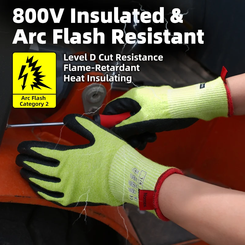 XYEHS 800V Insulated Level D Cut Resistant Arc Flash Safety Gloves, Nomex Neoprene Work Gloves for Electrical Industry