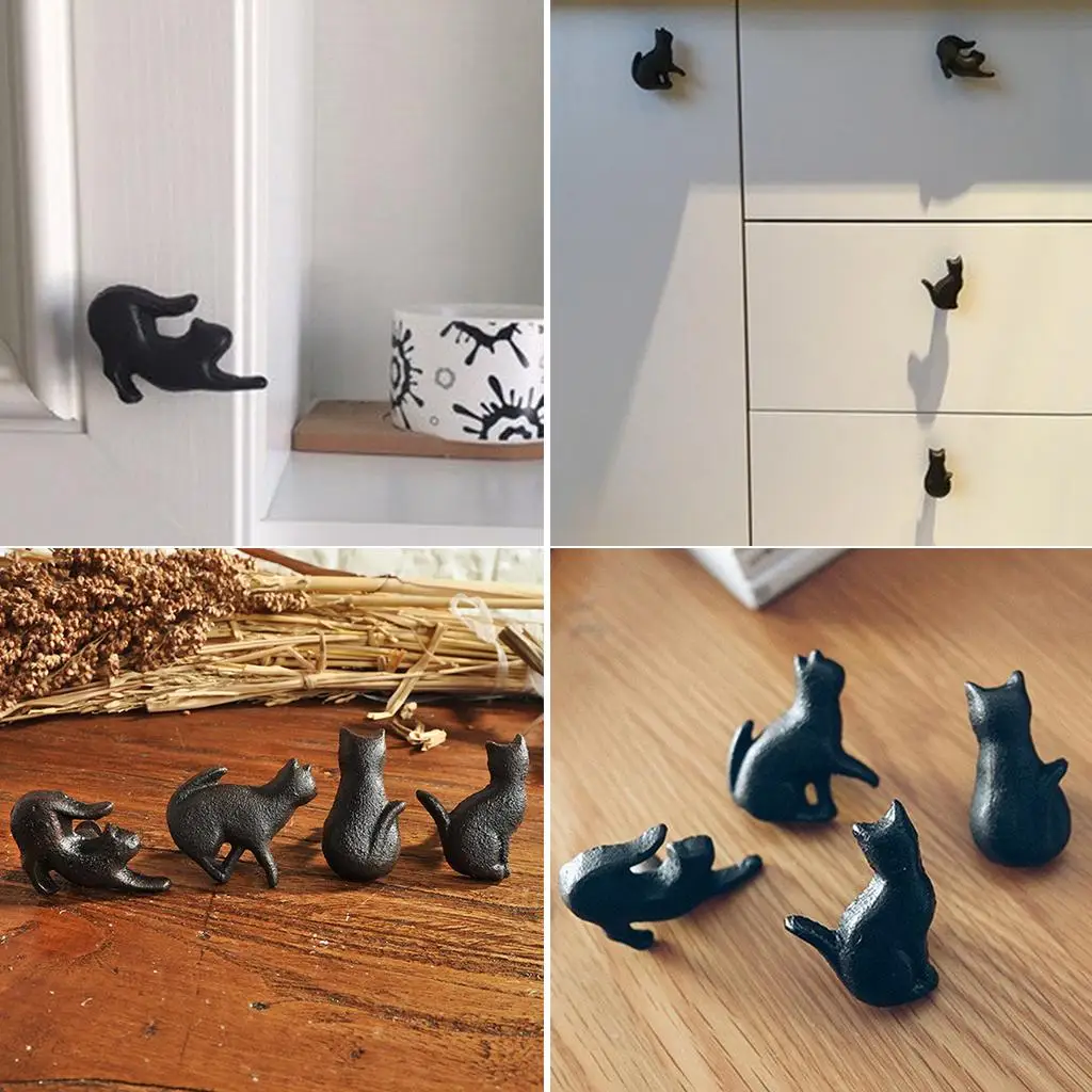 Retro Cat Design Iron Furniture Knob Handle for Cabinet Drawers Vintage Dresser Pull Cupboard Door