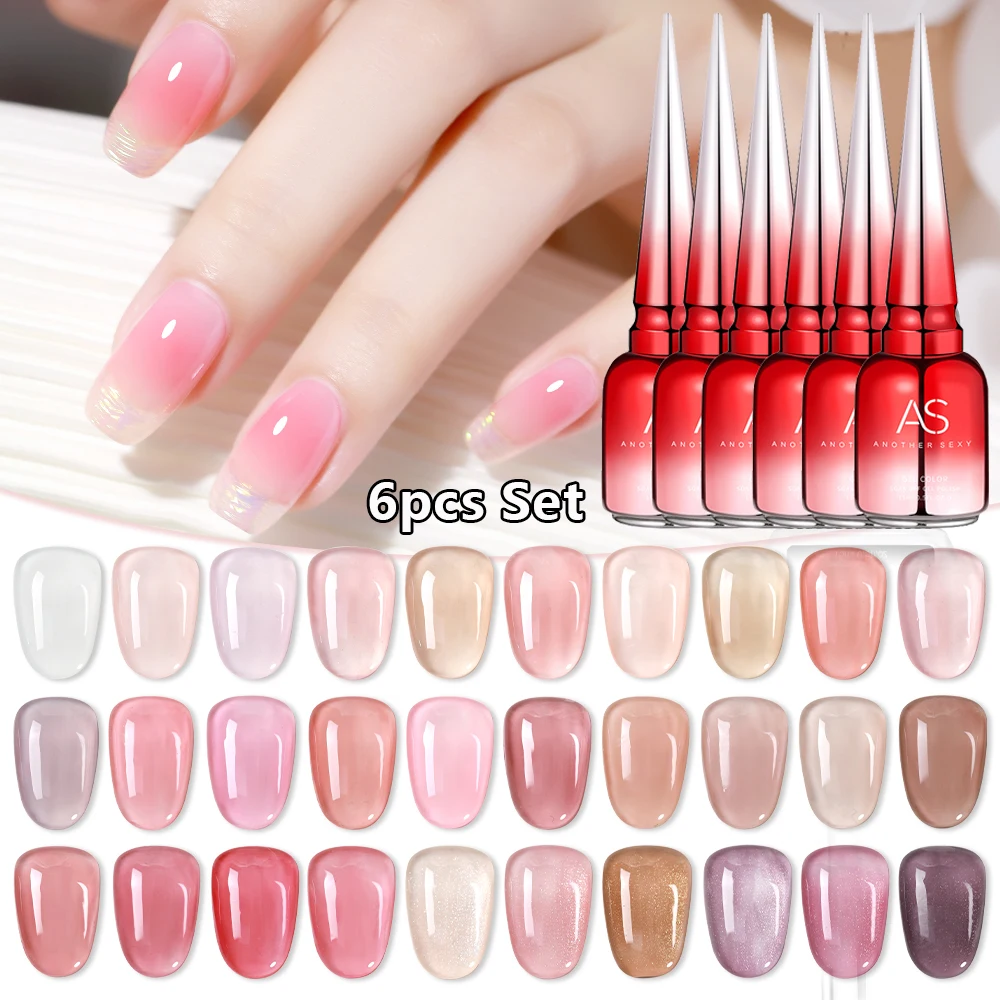 AS 6PCS/SET 15ml Jelly Pink Nude Translucent Gel Nail Polish Set Clear Semi Permanent Soak Off Nail Art Manicure Gel Kit