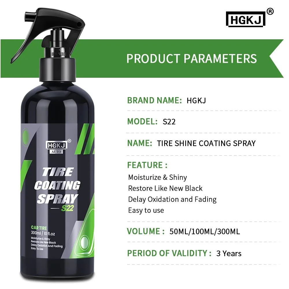 300ML/100ML/50ML Tyre Gloss Car Tire Coating Spray High Gloss HGKJS22 Car Auto Tire Refurbishing Agent Cleaner Coating Spraying