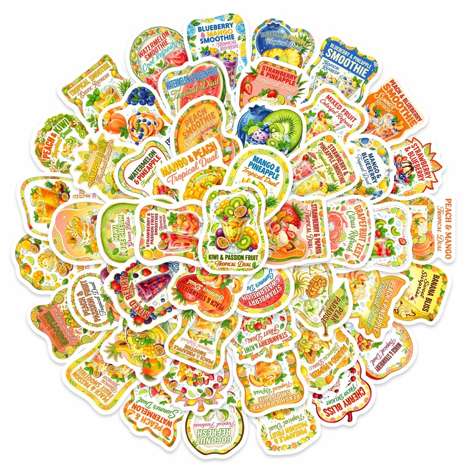 10/30/50PCS Vintage Tropical Fruit Smoothie Label Stickers Summer Juice Cocktail DIY Decor For Phone Laptop Luggage Craft Gifts