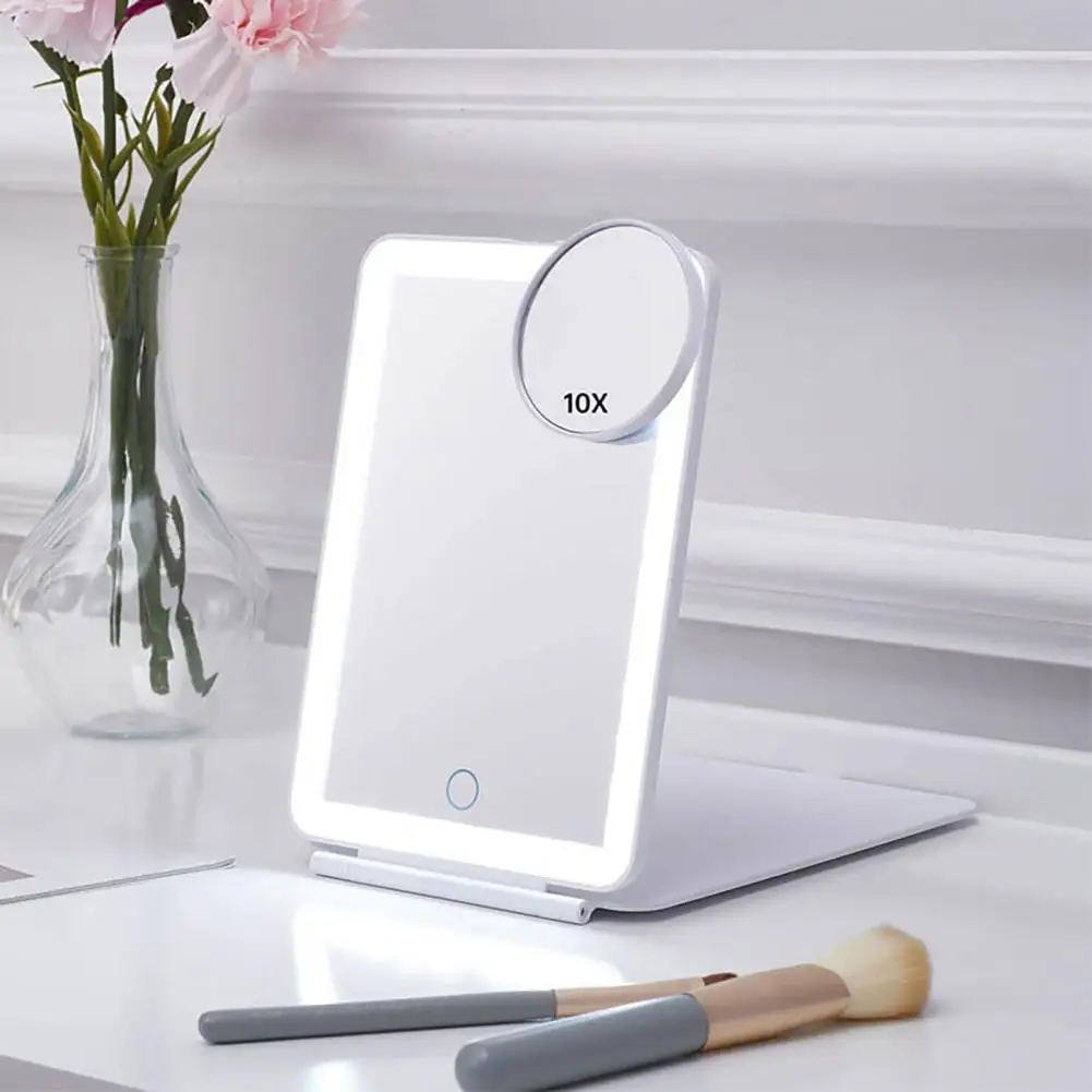 Cosmetic Makeup Mirror with Light Touch Screen Magnifying Glass Rechargeable Foldable Smart LED Makeup Mirror Bathroom