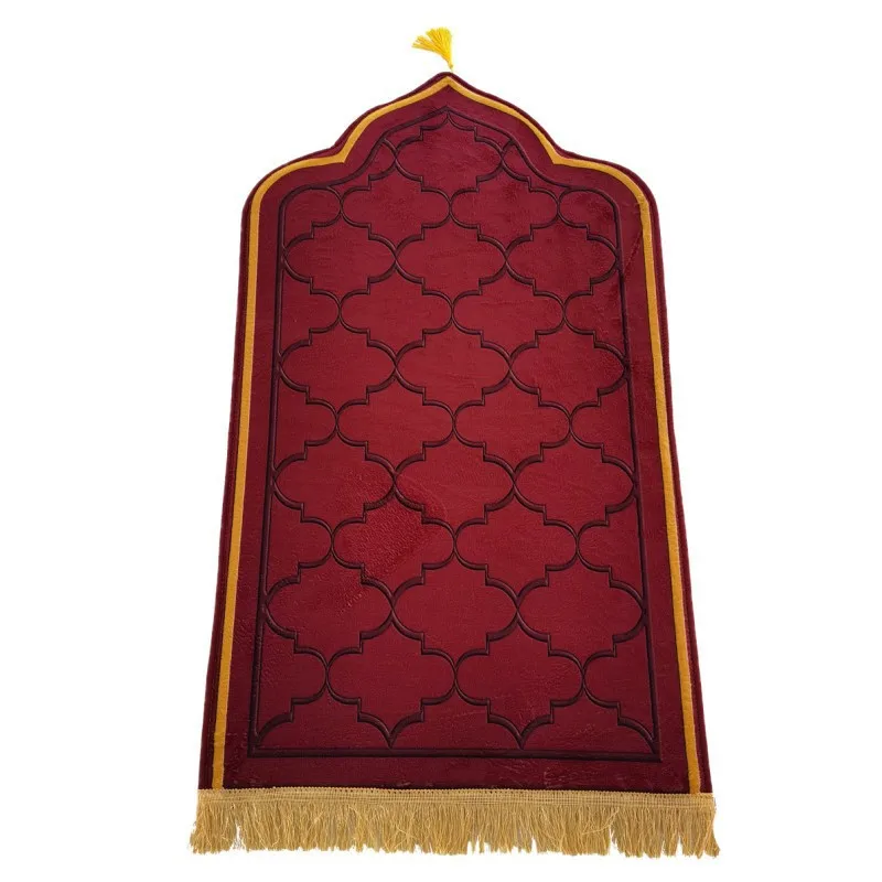 Thickened Sponge Prayer Mat Flannel Tassel Adult Child Prayer Mat for Muslim Ramadan Carpet Worship Kneel Printing Floor Rug