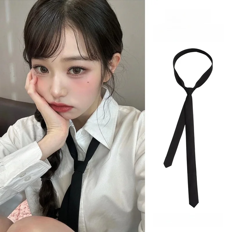gravata-preta-estreita-zhang-ying-vintage-casual-versatil-feminina-estilo-coreano-elegante-primavera-2025-poliester-cor-solida