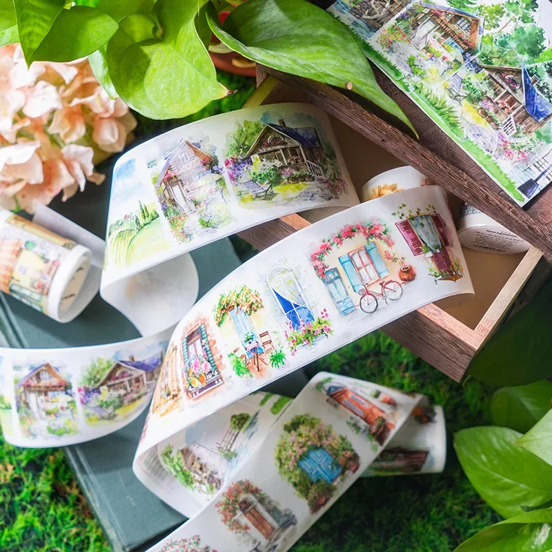 1 Roll Washi Ape Passing Through The World Watercolor Landscape Forest Train Windows Scrapbook Journaling DIY Decor Stickers