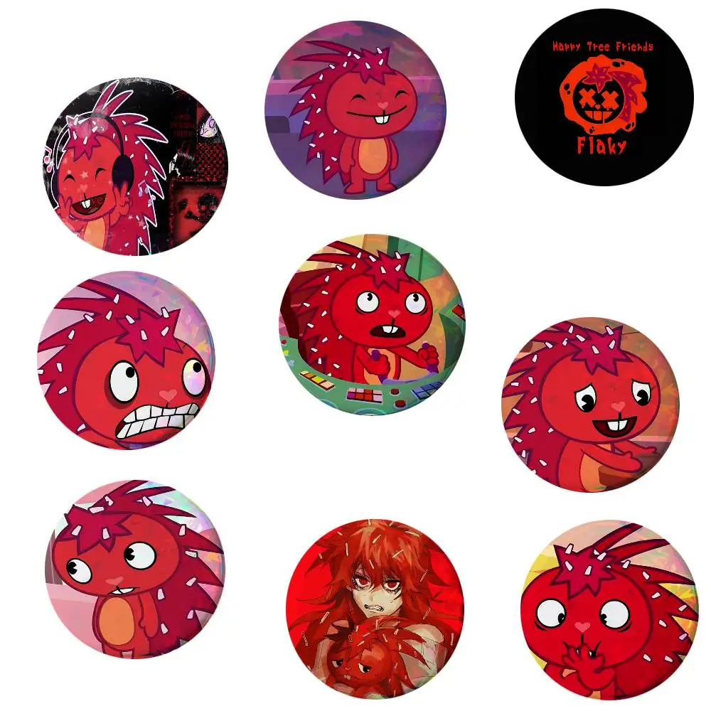 Flaky HTF Happy Tree Friends Round Badge Creative Brooch Clothing Backpack Accessories Lapel Pin
