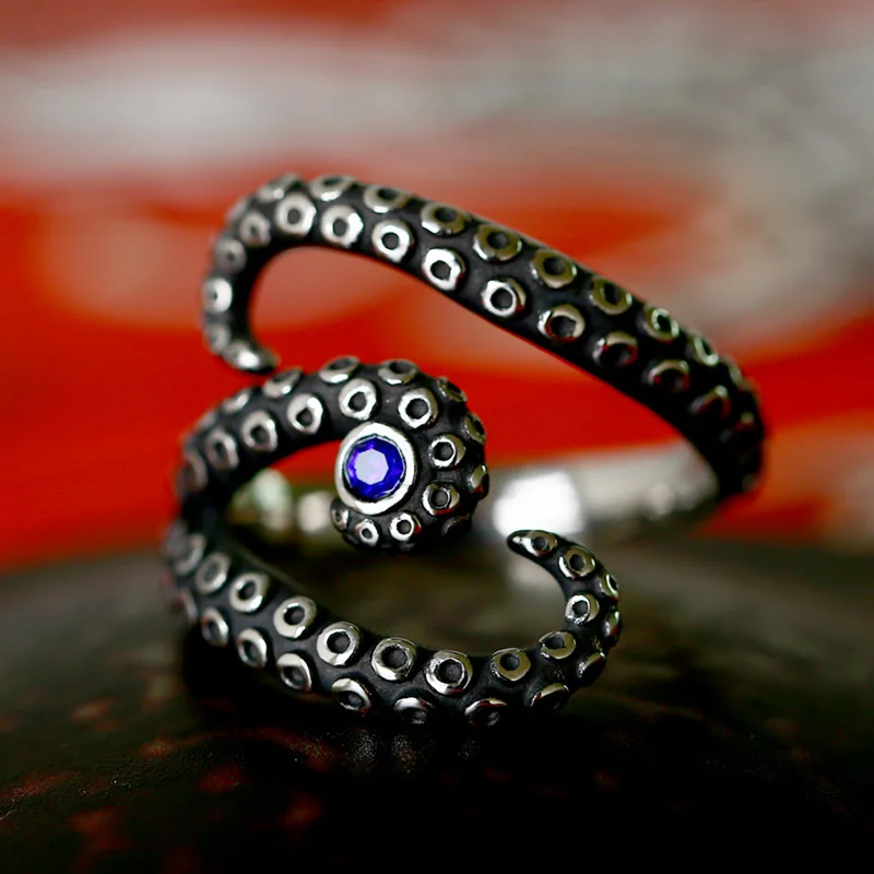 Punk Stainless Steel Octopus Tentacle Rings for Men Women Fashion Gemstone Ring Retro Animal Ring Gothic Jewelry Dropshipping