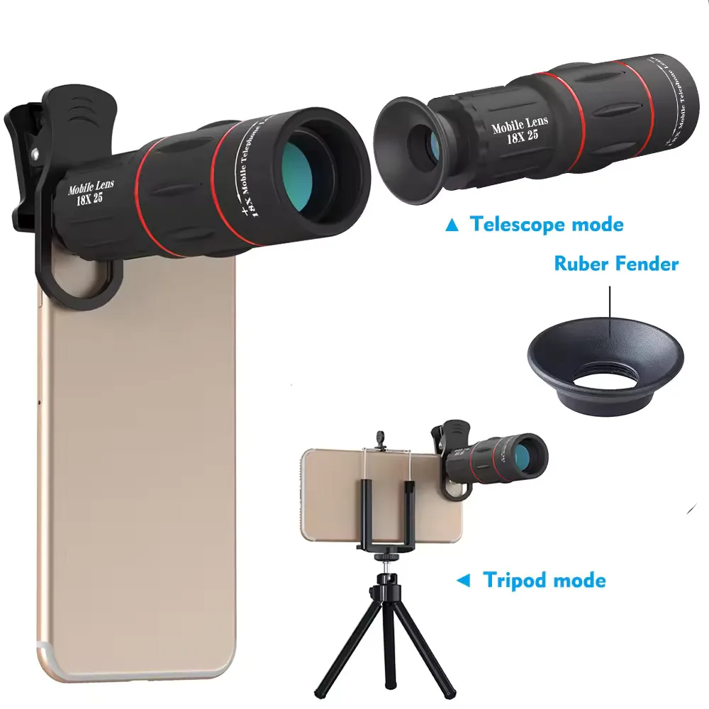 18X zoom telephoto lens with tripod universal optical telescope mobile phone external camera lens 18X25 zoom lens