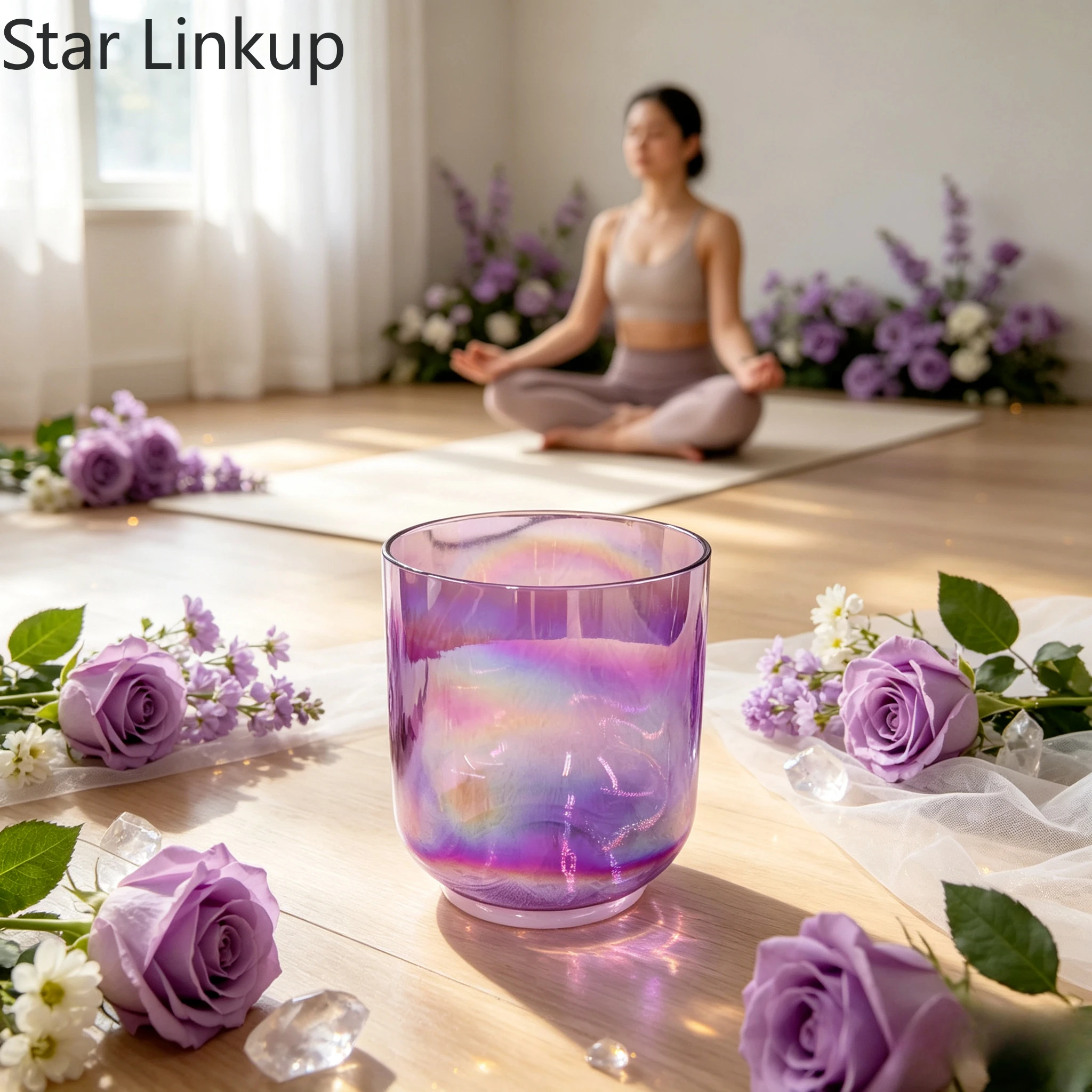 Star Linkup 6‑Inch Random‑note Purple Natural Cosmic‑Light Alchemy Quartz Crystal Singing Bowl, Sound‑Healing Percussion Kit With Free Rubber Mallet and Anti‑slip O‑ring