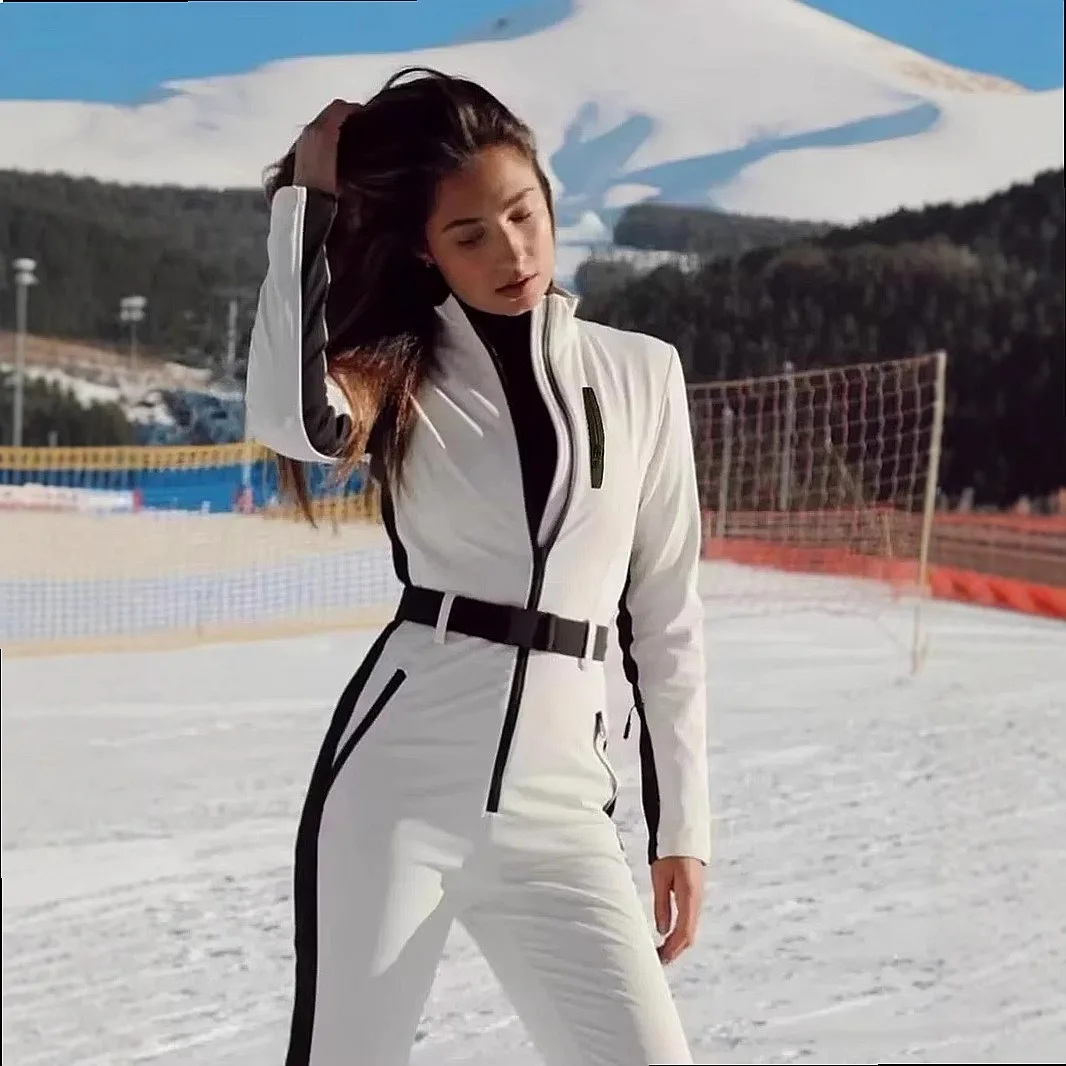 Women's Ski Suit Snowboard Jumpsuit Color Block One Piece Skiing Overalls