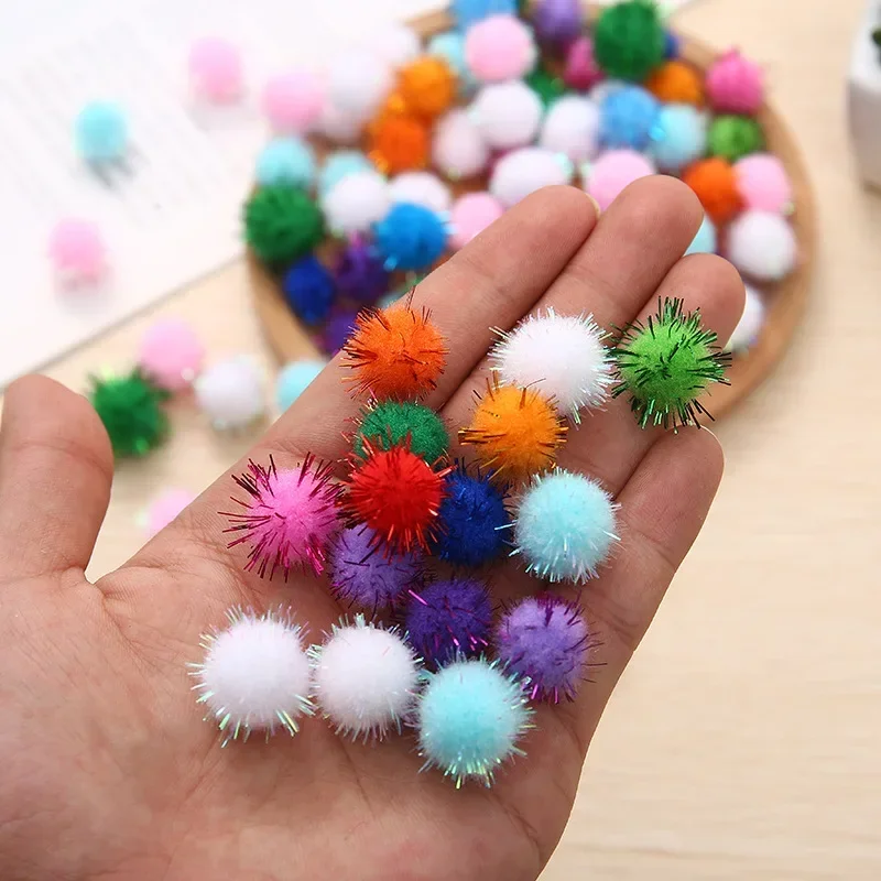 10/30MM Colorful Glitter Pompom Plush Christmas Decor Handmade Material Soft Fluffy Scallion balls for DIY Kids Toys Accessories