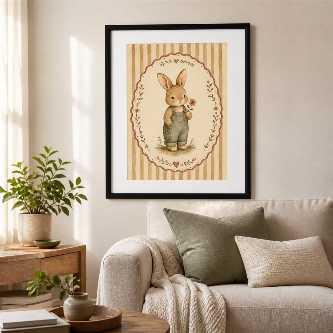 Cute Bunny Blossom Poster,Canvas Wall Print,High‑Grade Home Decoration Artwork for Bedroom,Living Room,Office & Interior Space