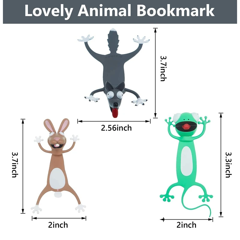 3D Stereo Cartoon Animal Bookmarks para crianças, Adorável Bookmark, Novidade, Student Stationery Gift, 3pcs