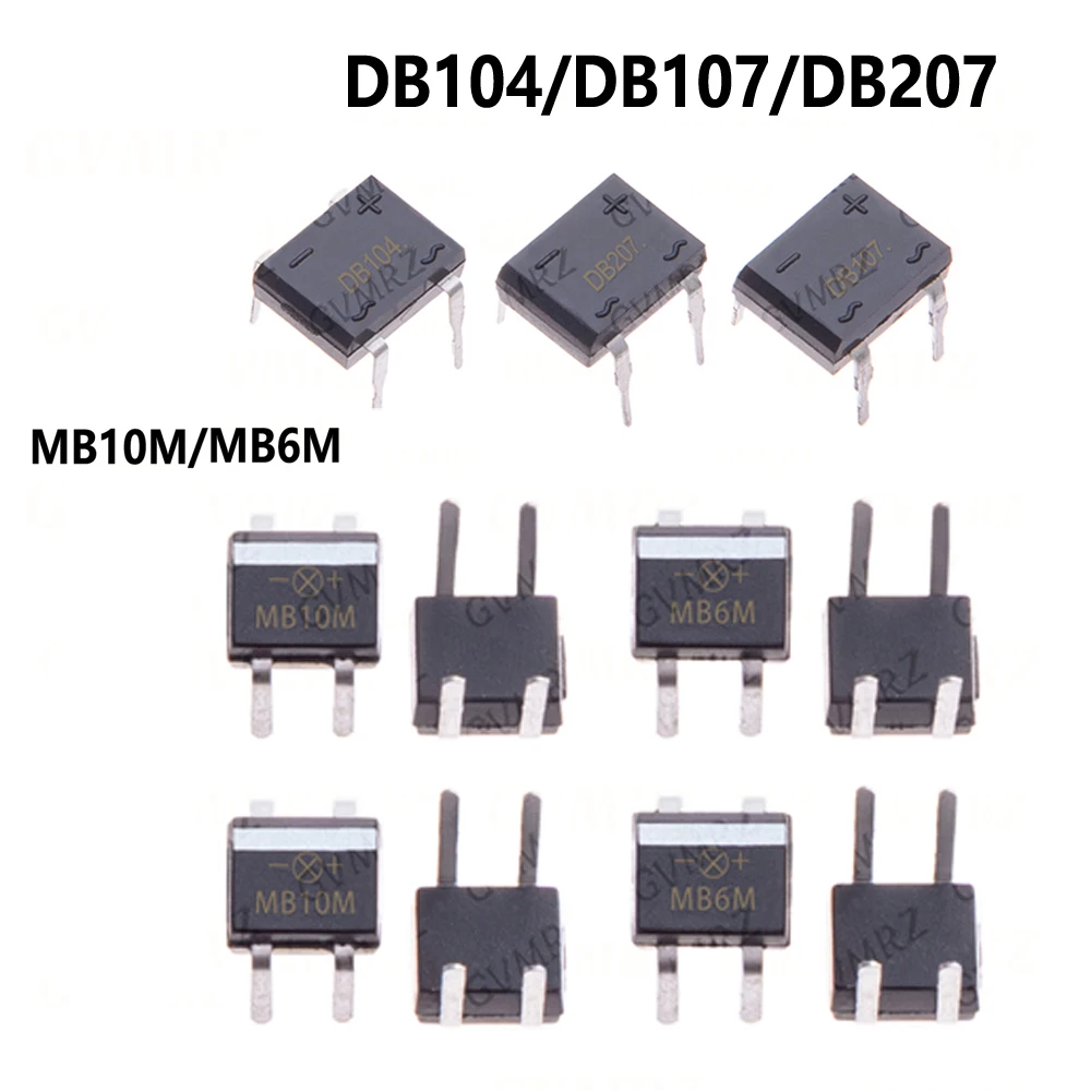 10/20/100PCS DB104 DB107 DB207 MB6M MB10M MB6 MB10 DIP 0.5A 600V Single Phases Diode Rectifier Bridge DB207 MB6M