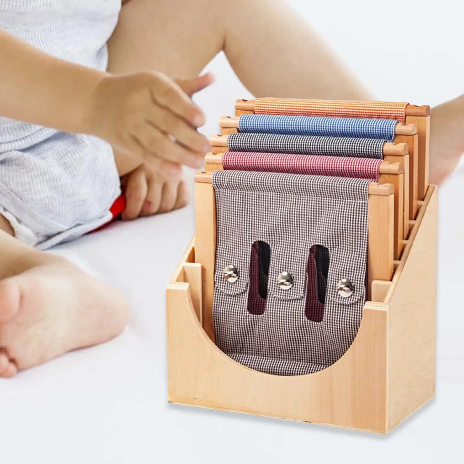

Learn to Dress Boards Cabinet 6 Slot Wooden Early Educational Busy Boards Storage Holder for Zip Buckle Snap Button Tie Toy