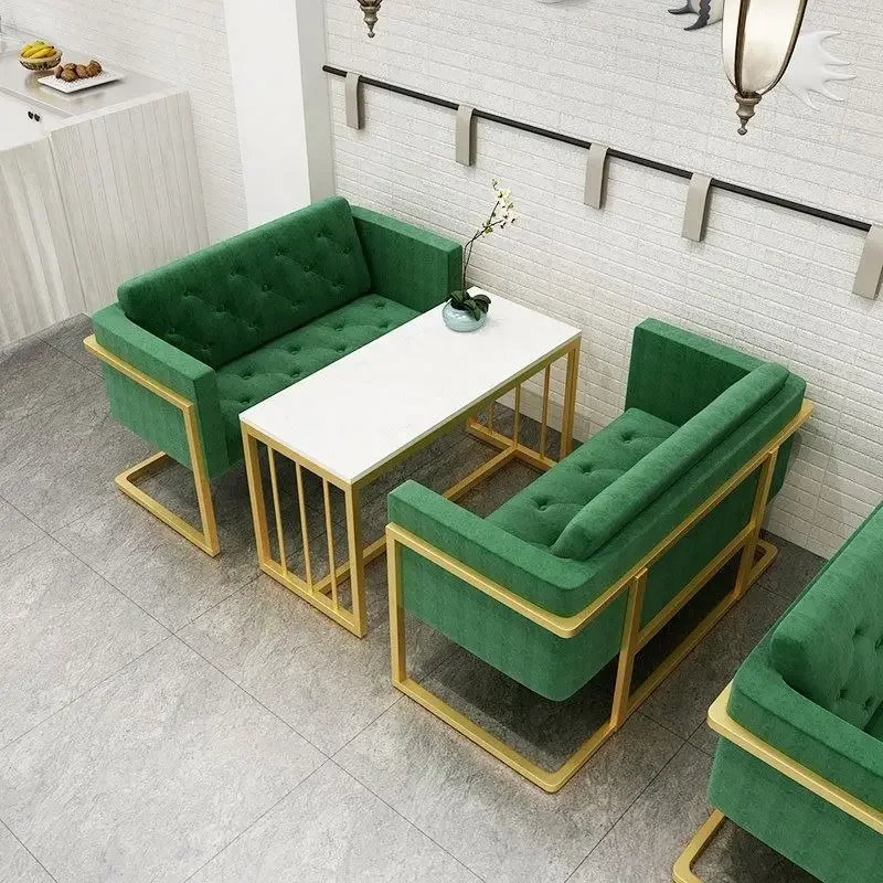 

Cafe leather velvet sofa set milk tea shop table and chair simple double leisure bar office modern sofa